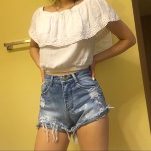 Vintage, dark wash high waisted shorts